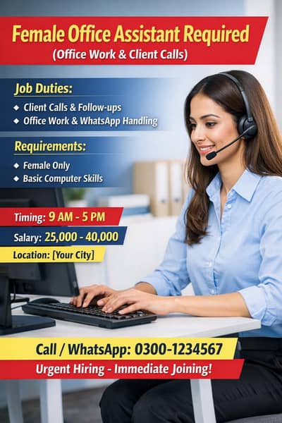 Urgently Required Female Office Assistant – Office Work
