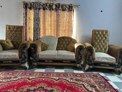 7 Seater Luxury Sofa Set luxurious baroque Style Gold and White Contr