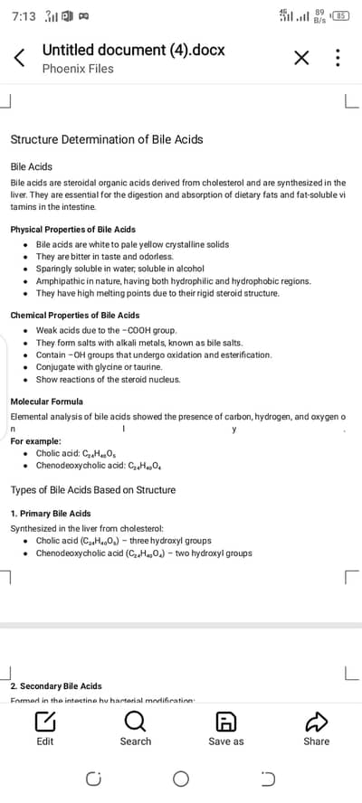 Bile acids handout/revision notes