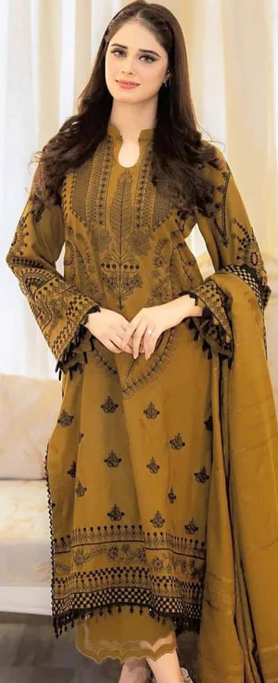 3 PCs women unstitched Embroidered suit