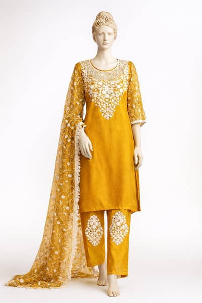 yellow -- shalwar kameez with dupata