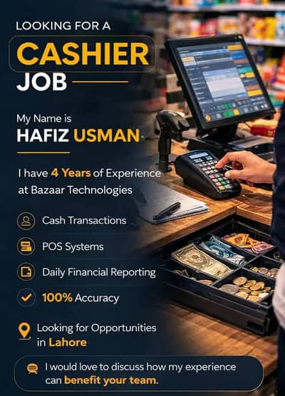 Need Cashier job In Lahore