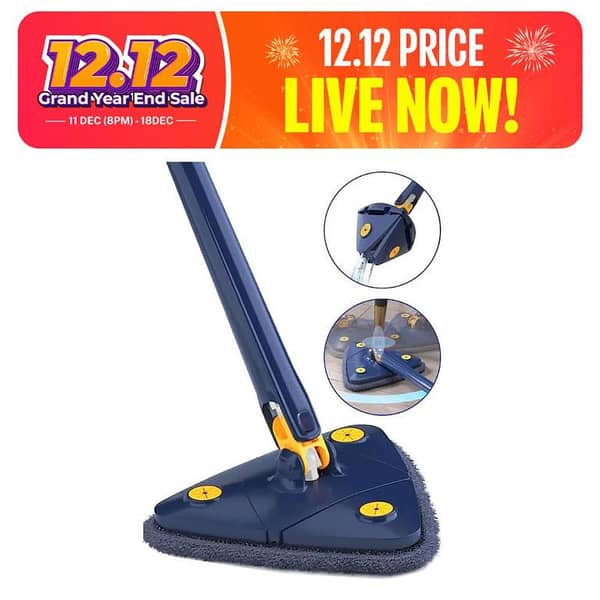 Triangle 360° Rotating Microfiber Mop | Extendable Adjustable Floor Cleaning Mop for Home | Washable & Wringing Bucket