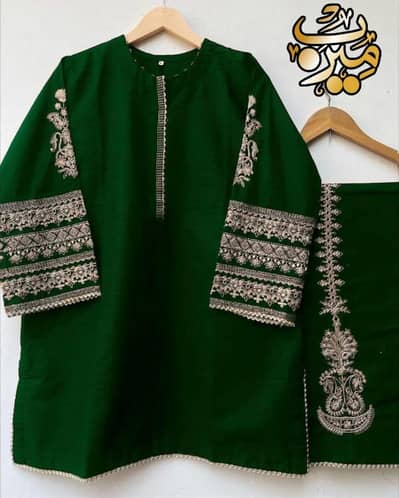 2 Piece Women's Stitched Shamoz Silk Embroidered Shirt and Trouser