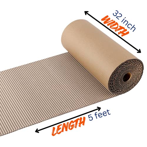 Packing Roll, Corrugated Wrapping Roll, Brown Corrugated Paper Roll (32 inch width; 5 ft or 10 ft lengths) for Fragile Items