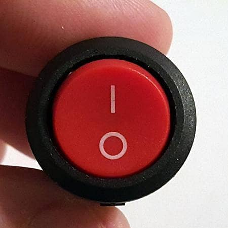 Round Rocker ON/OFF Switch, 20mm Panel Mount, Red Button, 2-Pin