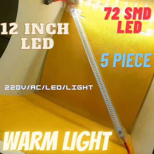 220V AC Direct LED Light 12-inch Length - 72 SMD LED Tube Warm White