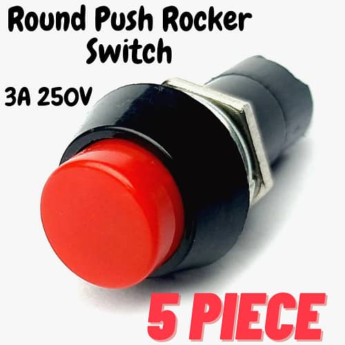 Round Push Rocker Switch - 3A 250V Push-to-On/Off