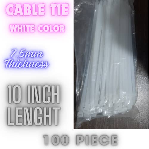 Cable Tie 100 Pcs, White Nylon 66 Self-Locking Zip Ties in 4, 6, 8, 12, and 14 Inches