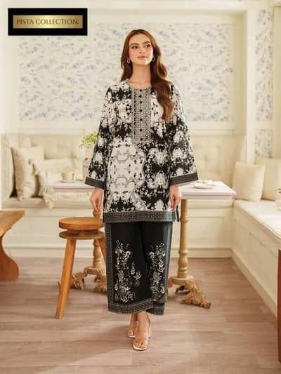 Swiss lawn Women's Co-ord set White and black | Budget friendly