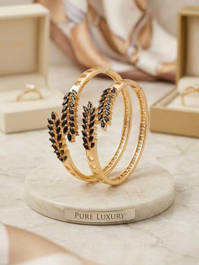 Luxury 2-Pcs Gold Plated Crystal Kara Bangles - Eid Collection 2026"