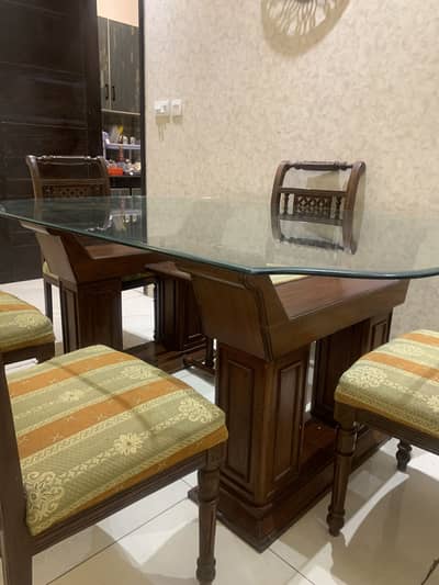 Dining table/top glass/wooden/5 seats