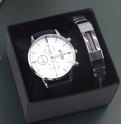 Luxury Men's Watch & Bracelet Gift Set - Premium Black Dial - Eid Spec