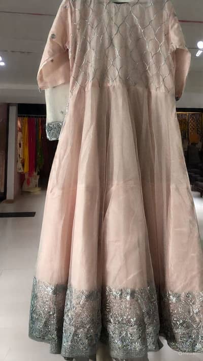 Peach embroidery formal dress with silver