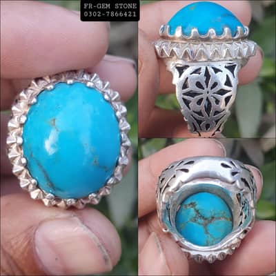 Natural Old irani Feroza Stone With Irani Design 925 Chandi Ring