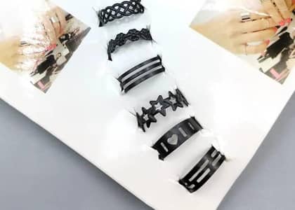 10 Pcs Adjustable Rings Set – Stylish Black & Silver Fashion Rings