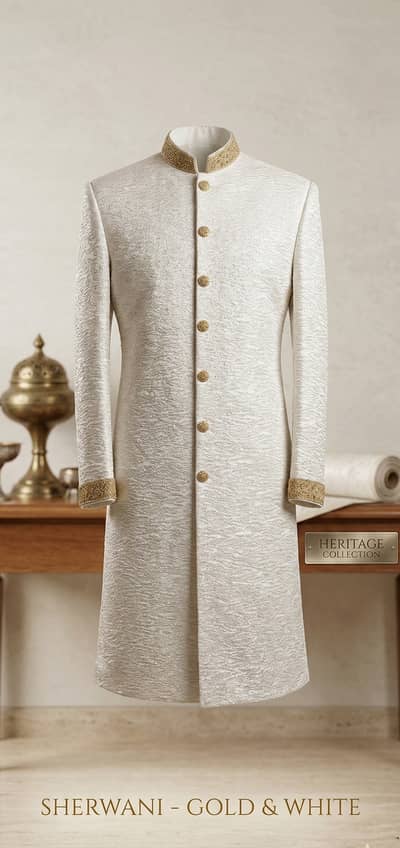 Sherwani - Gold and White Use