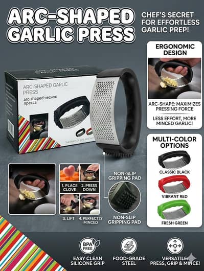 Stainless Steel Garlic Press Rocker – Crush Garlic in Seconds!