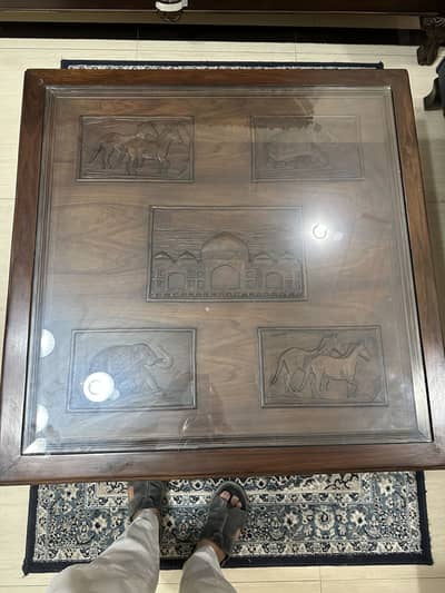 Pure Sheesham Sofa Set with Turkish Fabric and Tables with Carving