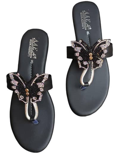 : Women's Black Rhinestone Kolhapuri Chappal Size 6-10