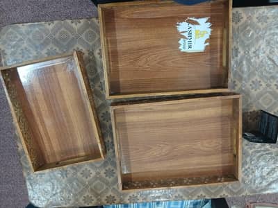 wooden serving tray set