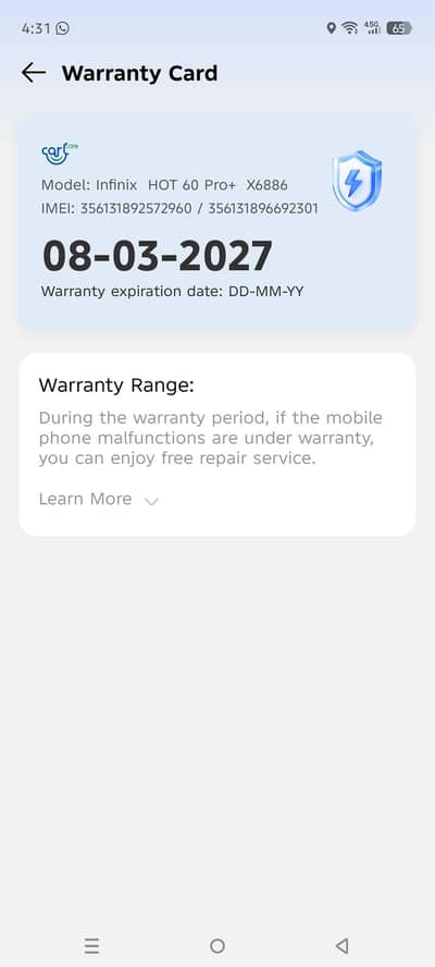 hot 60 pro plus silver just 2 days used