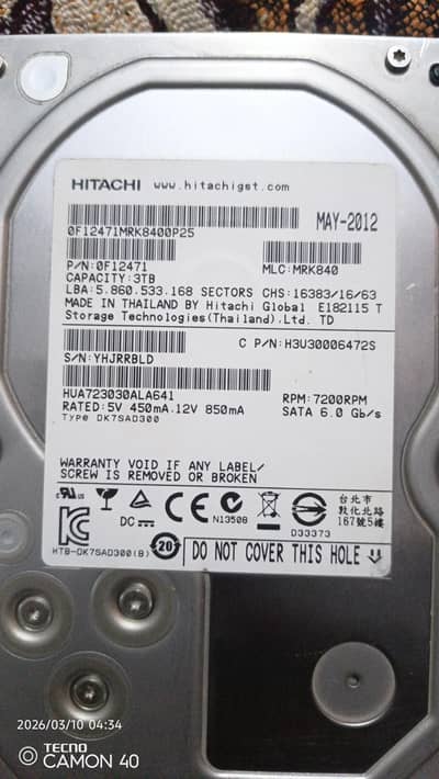 DVR & Computer Hard Drive 3TB Health 95%