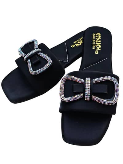 Black Rhinestone Bow Slides for Women Casual Wear