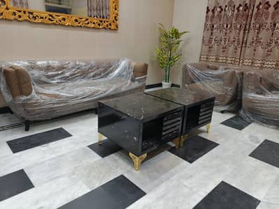 5 seater sofa with 2 tables