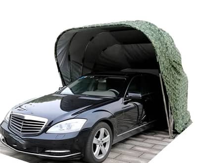 Black Car canopy shelter. Car protecting tent. Camping garage. Car tent