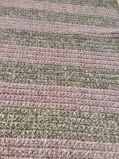 "Handmade Crochet Striped Pink & Gray Rug (5.7ft x 5.2ft)" 