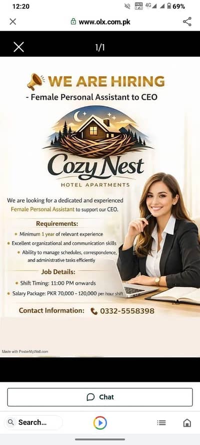 Need Female staff PA to CEO for firm