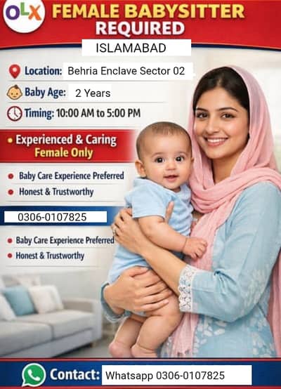 Female Baby Sitter Required / Salary + Residence