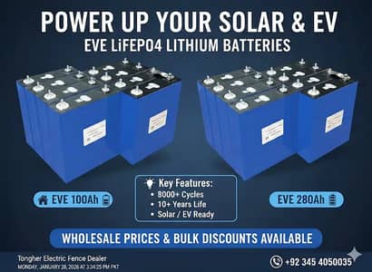 LiFepo4 Lithium Solar Battery EVE 280ah/100ah 8000Cycles