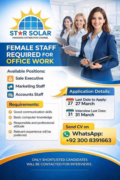 female Office jobs  sales staff marketing  staff  accounts staff