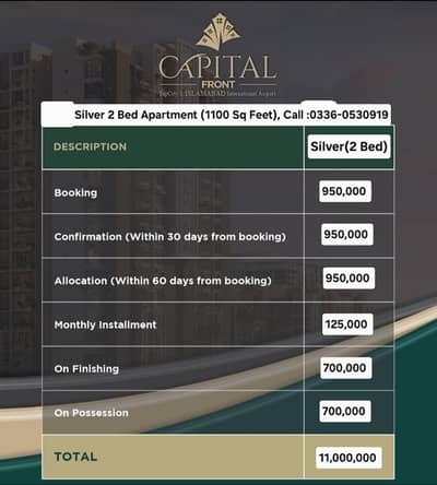 2 Bedroom With Attached Bath Luxury Apartment (1100 Sq Feet) Available For Sale On 4.5 Years Easy Instalment Plan In Top City