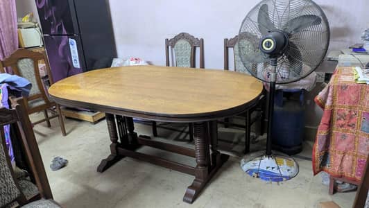 6 Person Wooden Dining Table with Chairs For Sale