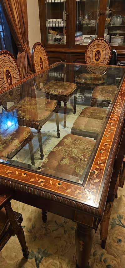 Premium Sheesham Wood | 8-Seater Dining Table | Handmade | Glass Top