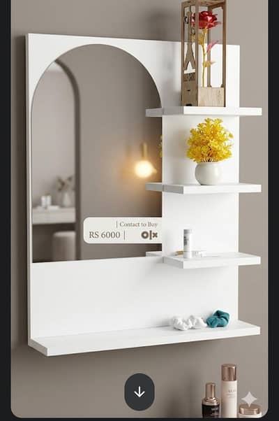 Elegant White Wall Mirror with 4 Floating Shelves - Best Price 6000