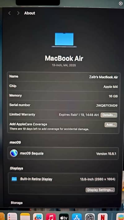 Apple Macbook Air 2025 with Box, M4 Chip, 13Inche ,512GB SSD,16GB Ram