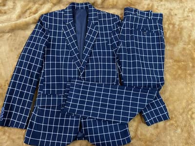 Blue Checked Coat Paint Suit