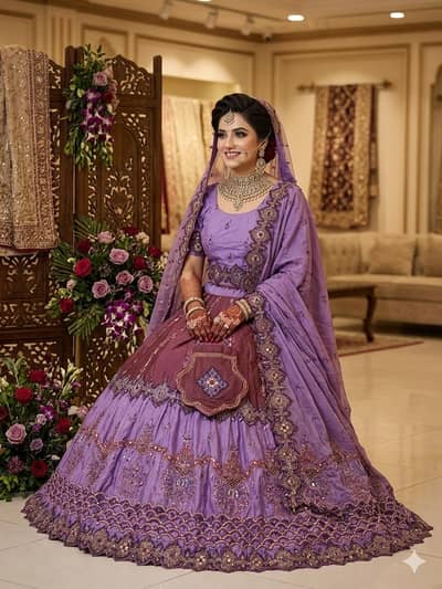 Bridal lehnga walima lehnga purple lehnga