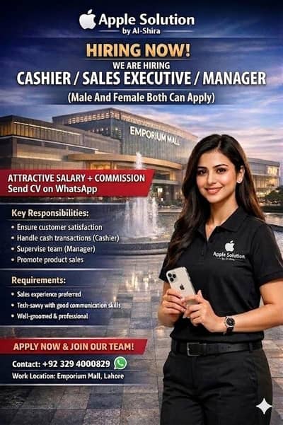 Sales Executive | Cashier | Manager Required | Jobs