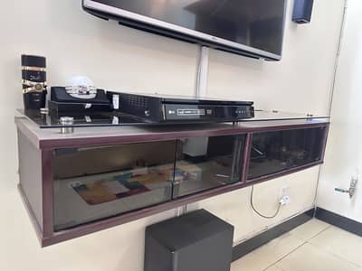 Floating TV Console with Glass Top and Front