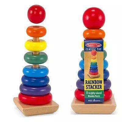 Original Wooden Rainbow Stacking Ring - 8 Stages Multicolour Rainbow Tower Kids Toddler Learning Wood Toy