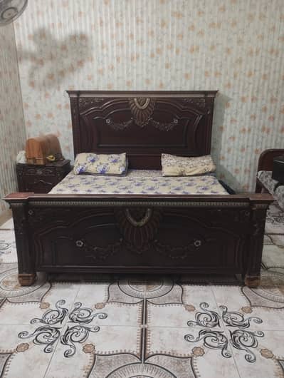 bed, dressing, side tables