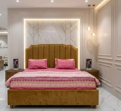 Luxury Velvet Master Bed Set – Includes 2 Side Tables & Dressing Table