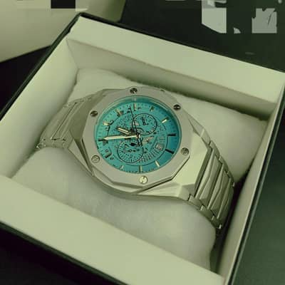 Hublot Diamond Cut Blue Dial Watch with Date