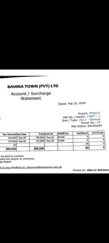 L block Extra Land Plot#1484 311 Square Yard BahriaTtown Phase 8