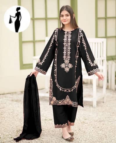 3 Pcs stitched shamoz silk embroided suit